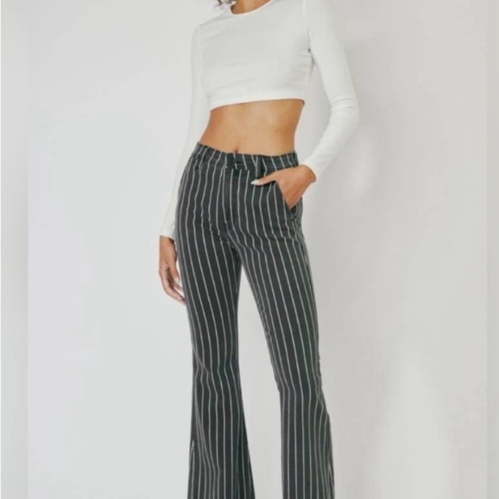 Kancan Pinstripe Flare Denim Jeans